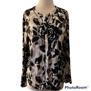 Dana Buchman Black and Cream Floral Polyester blouse